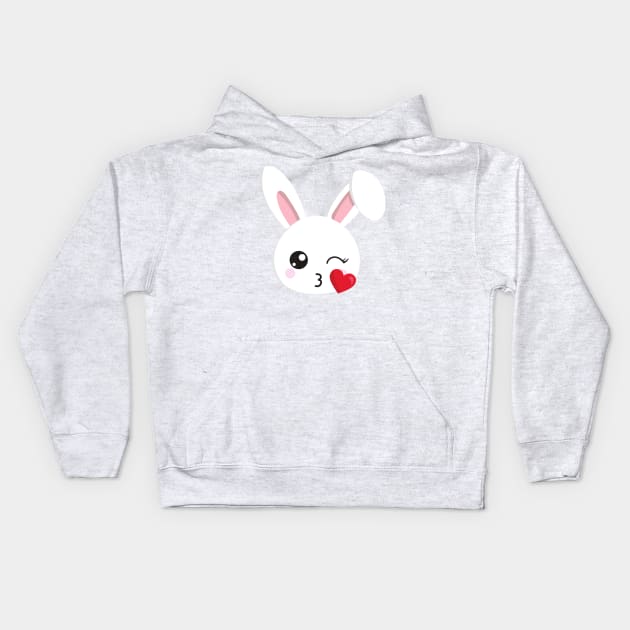 Cute Bunny, Little Bunny, White Bunny, Heart, Kiss Kids Hoodie by Jelena Dunčević